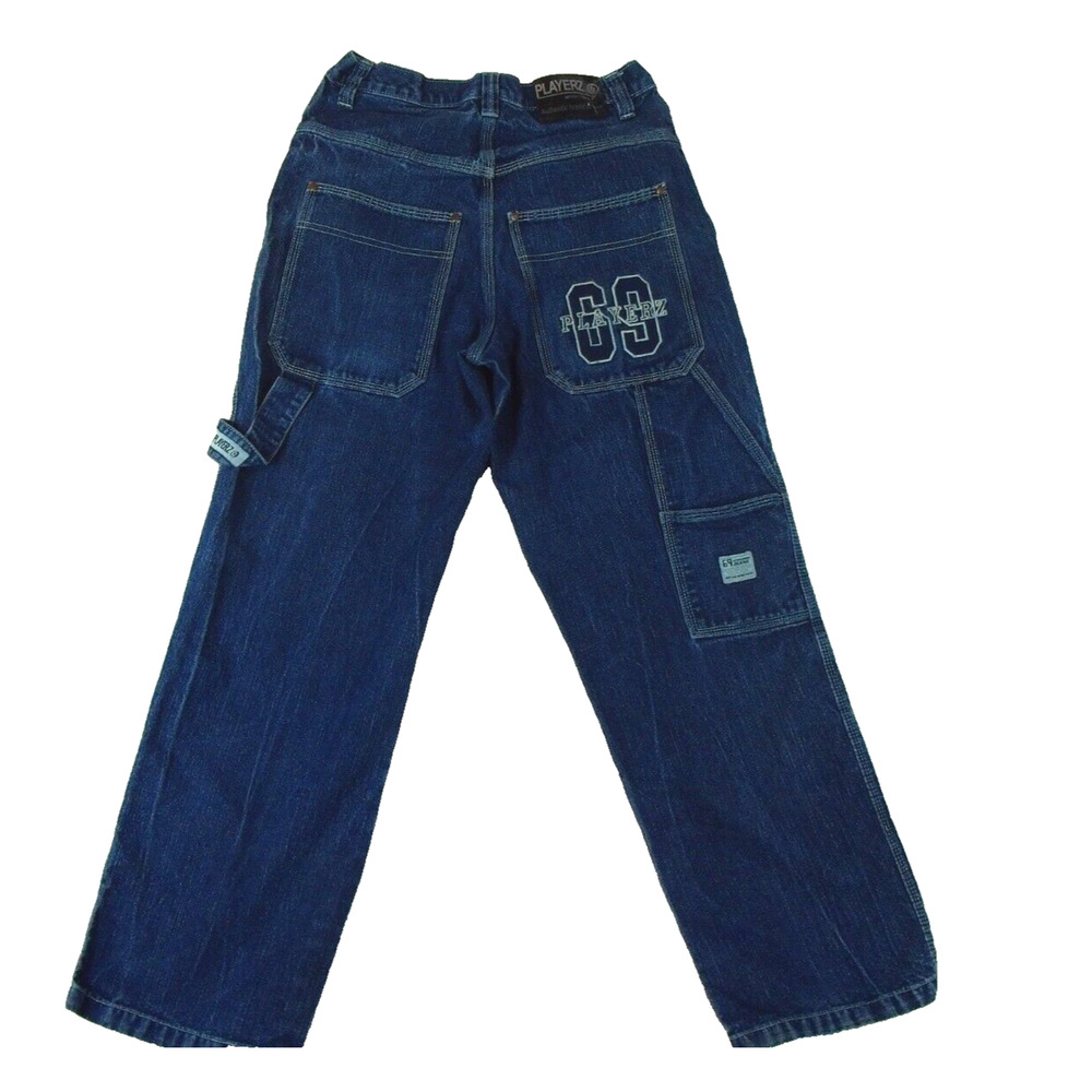 Vintage Playerz 69 Baggy Blue‎ Medium Wash Denim Jeans Size 30 Carpenter Hip Hop